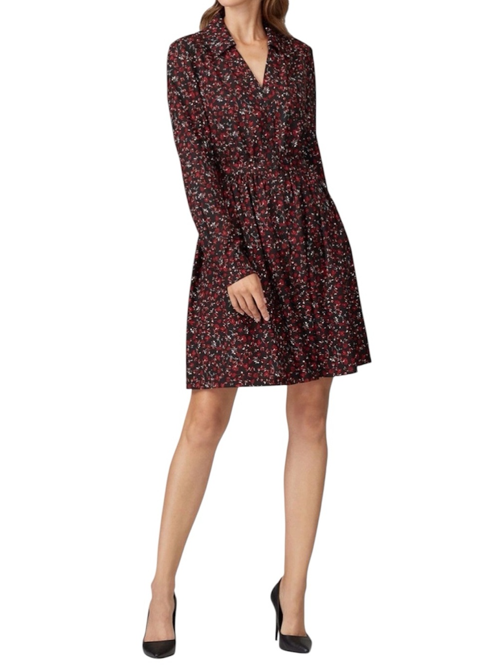 Thakoon Collective black red floral long sleeve button up shirt dress size 12